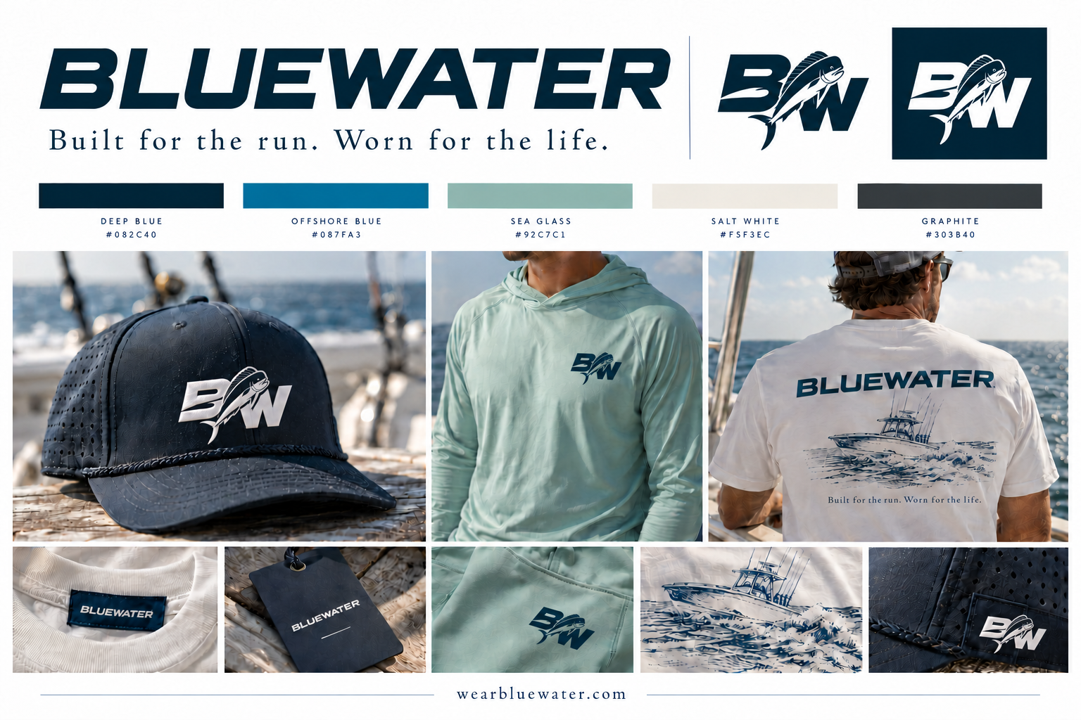 Bluewater BW monogram with a mahi-mahi overlapping the letters